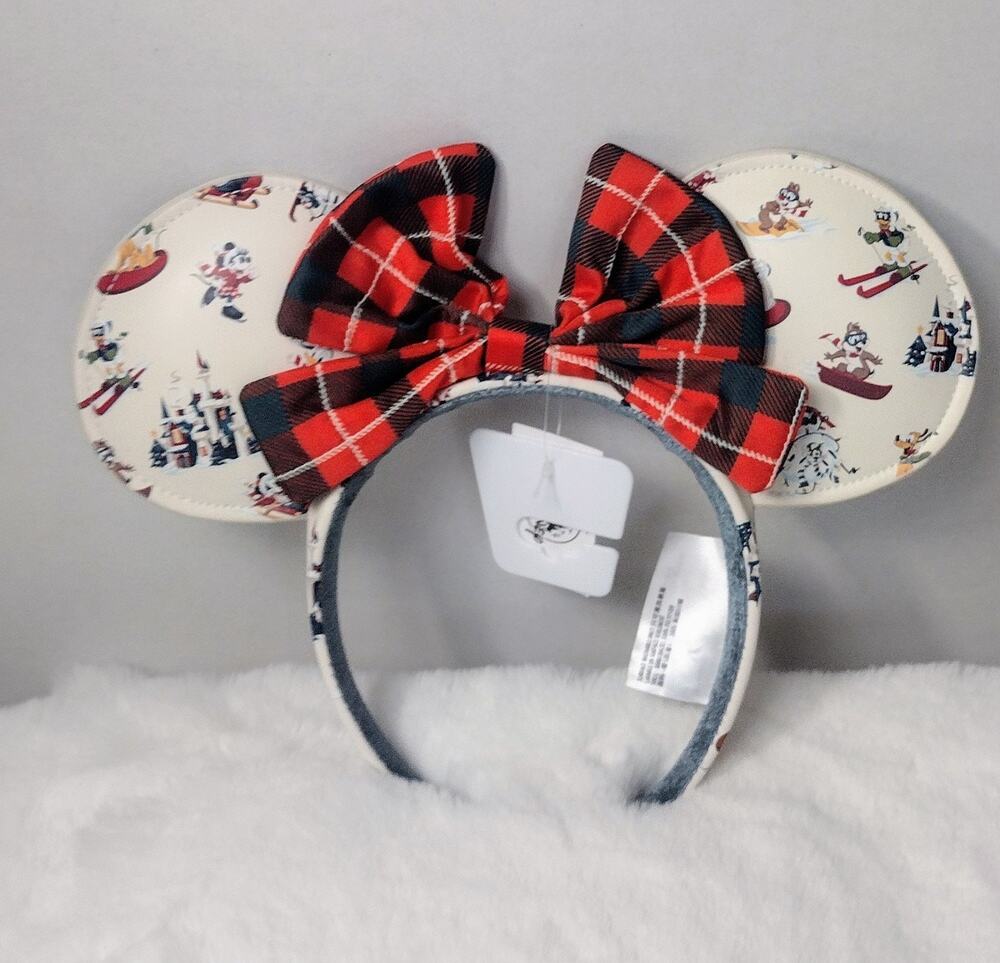 Disney Parks~Holiday Lodge Snow~ Mickey~ Minnie Mouse Christmas Ears Headband US